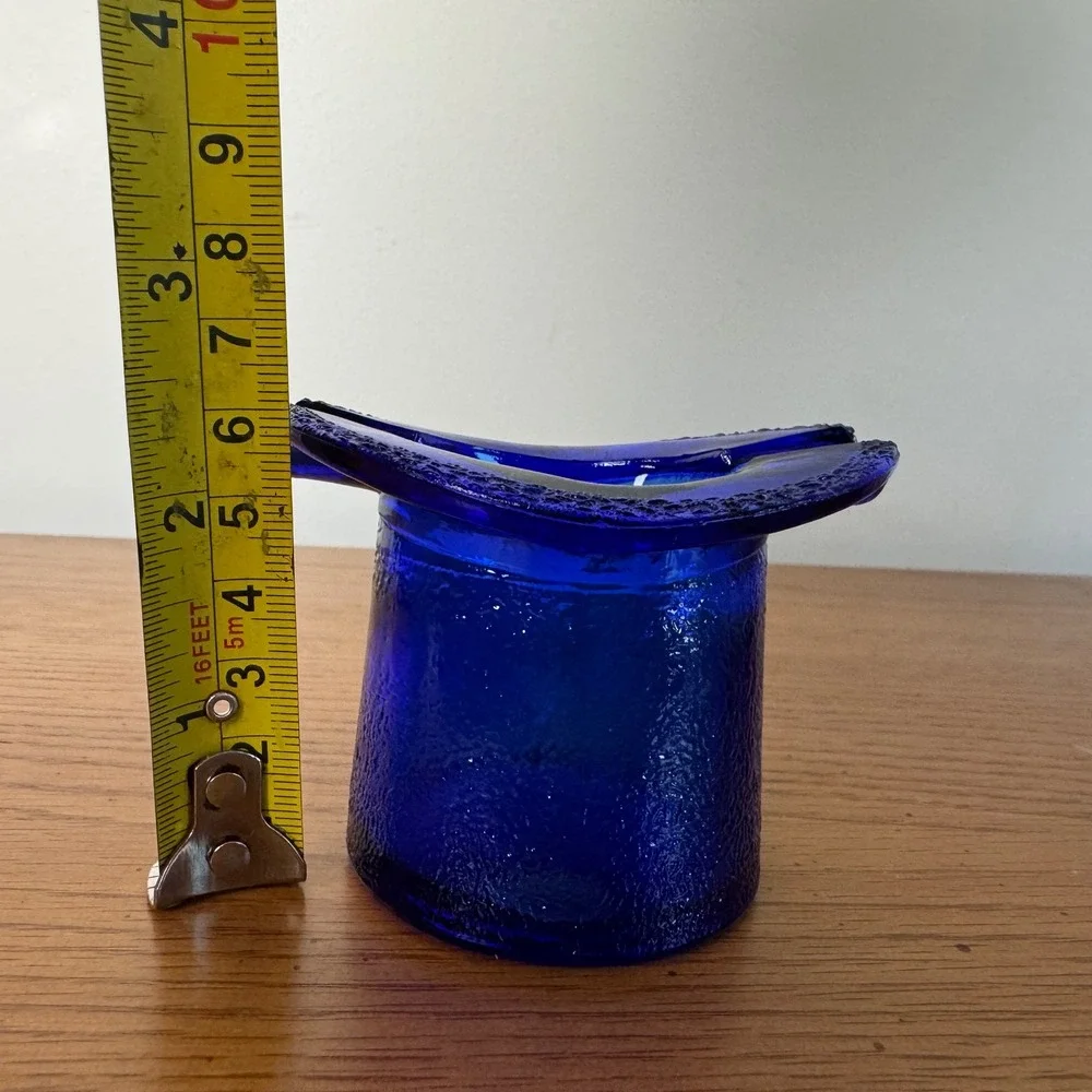 Cobalt Blue Textured‎ Glass Top Hat Ashtray Candy Dish Trinket Holder